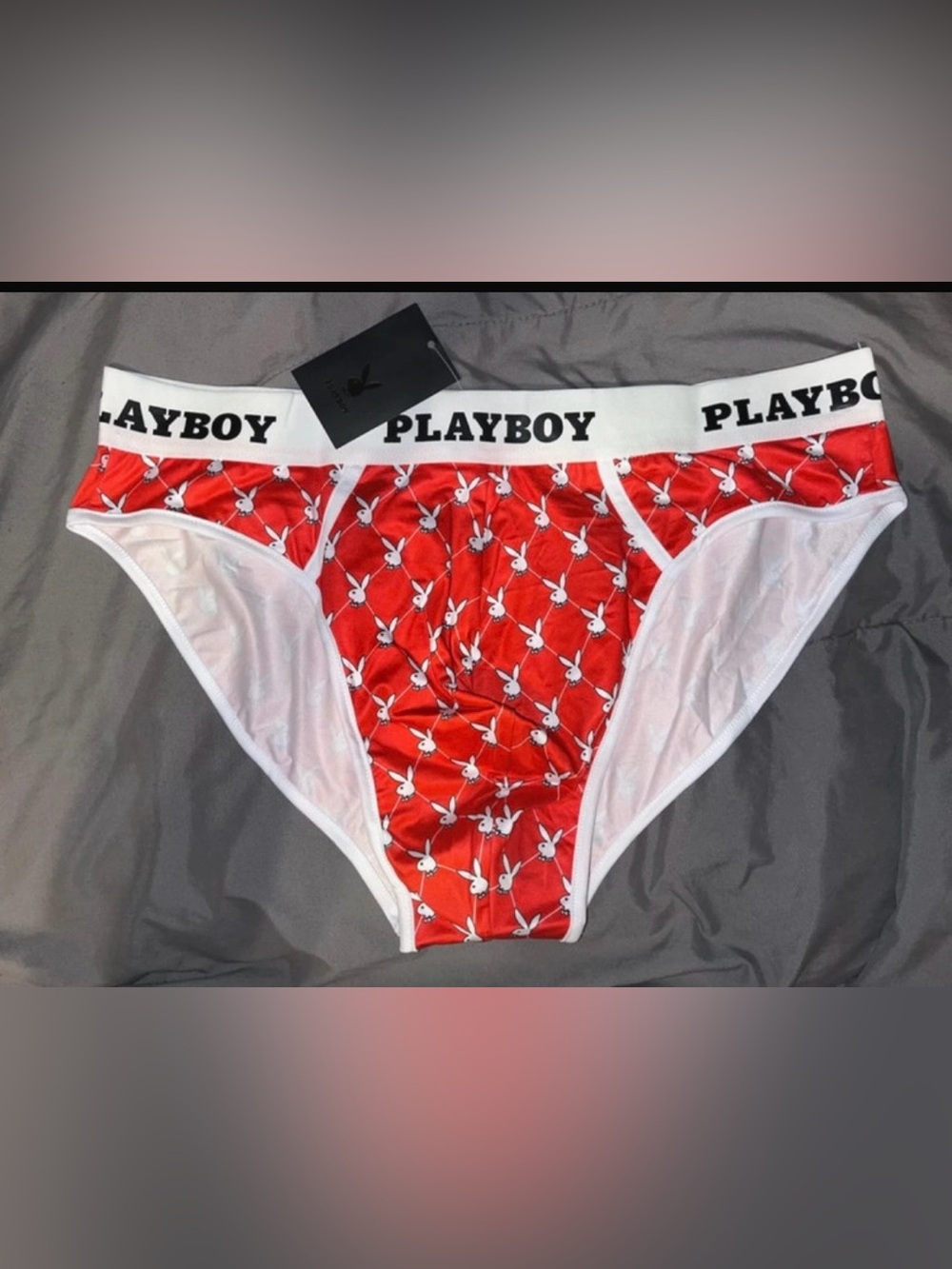 PLAYBOY Red and White Men's Briefs with Logo Waistband